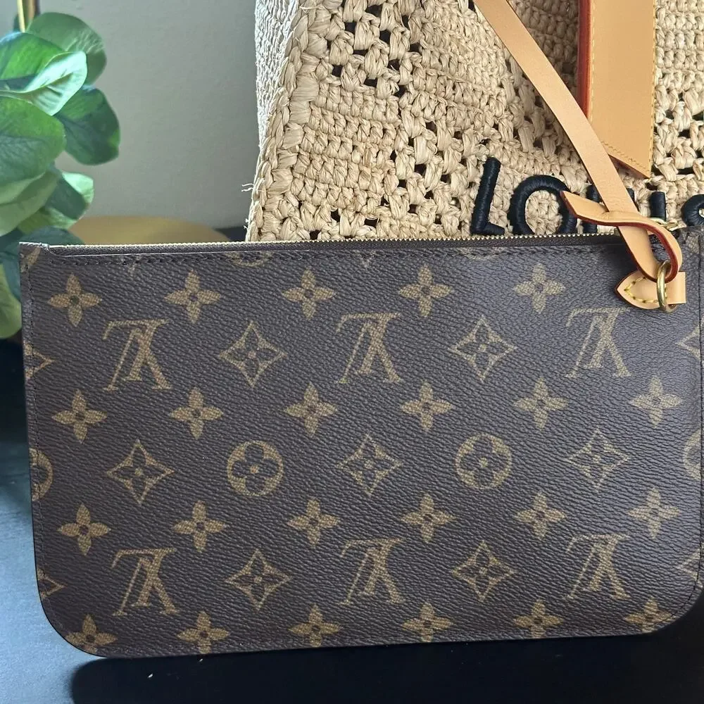 LOUIS VUITTON Summer Shopper Tote MM Natural Woven Raffia w/ Pochette